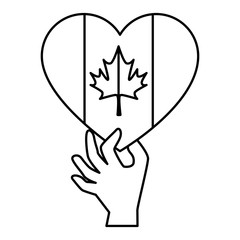 hand lifting canadian flag with heart shape