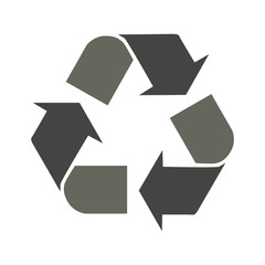 Recycle vector icon. Style is flat symbol, gray color, rounded angles, white background.