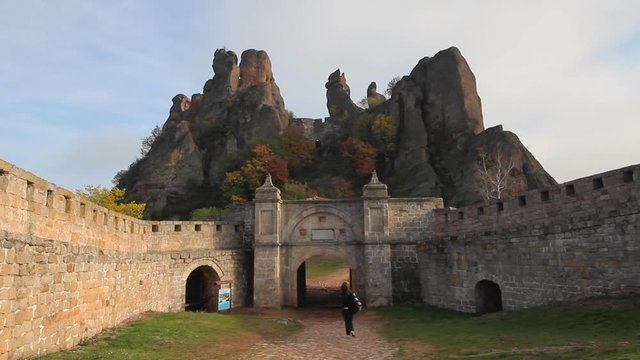 Tourist visiting Belogradchik Fortress in Bulgaria