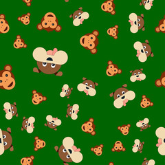 Fototapeta premium Seamless pattern of dogs and monkeys head.