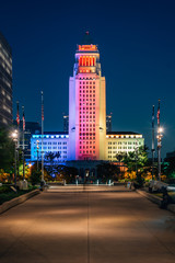 Fototapeta na wymiar City Hall at night, in downtown Los Angeles, California
