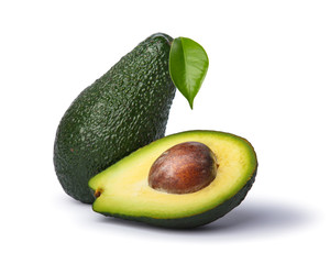 Avocado with leaf isolated on white