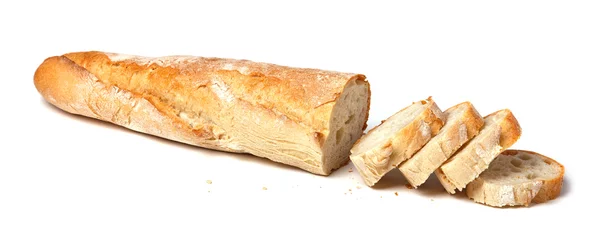 Fotobehang Frans stokbrood gesneden. Geïsoleerd op een witte achtergrond. © Nataliia