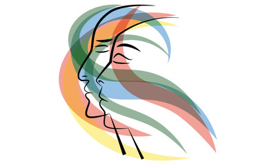 Man and woman faces in breeze of colors
