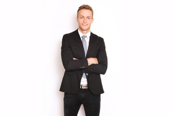 An elegant worker in white background.