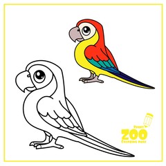 Cute cartoon Ara parrot color and outlined on a white background  for coloring page
