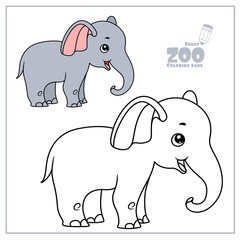 Cute cartoon little elephant color and outlined on a white background  for coloring page