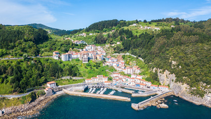 aerial view of basque fishing town and its coastline