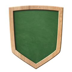Green blackboard with defense shield shape with bright wooden frame