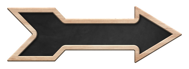 Oblong blackboard with bright wooden frame and arrow shape