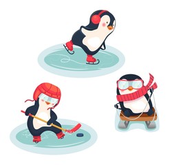 active penguins in winter concept