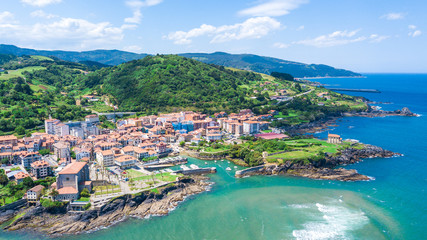 Fototapeta na wymiar aerial view of basque fishing town and its coastline