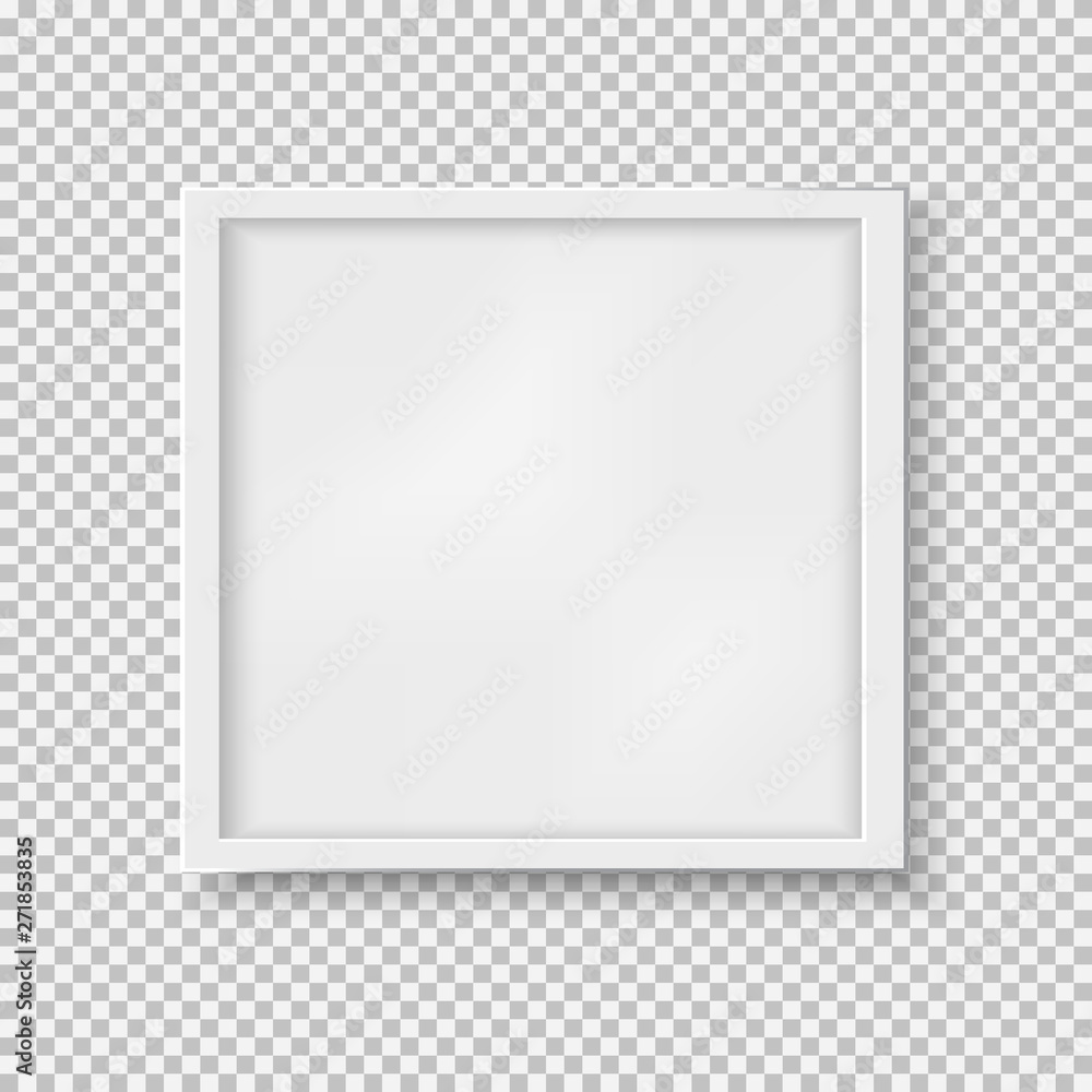 Poster white square frame with soft shadow for text or picture is on squared gray background