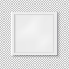 White square frame with soft shadow for text or picture is on squared gray background