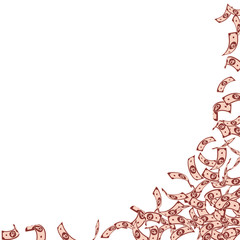 Russian ruble notes falling. Small RUB bills on wh