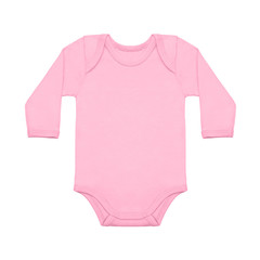 Pink sweet lilac baby girl shirt bodysuit with long sleeve isolated on a white background. Mock up for design and placement of logos. Copy space for text or pictures