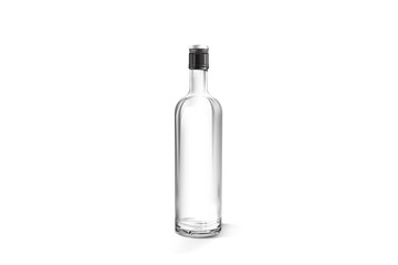 Glass Vodka Bottle with cap isolated on soft gray background.Mock-up. 3D rendering.