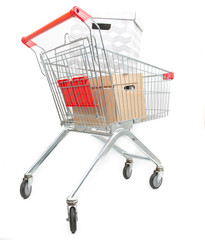 Supermarket trolley cart isolated on white