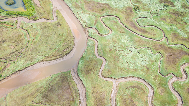 aerial view of serpentine marh