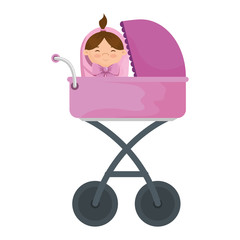 cart with cute little girl baby character