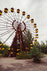 Chernobyl Exclusion Zone, Ukraine. Destroyed abandoned ghost city Pripyat ruins after disaster. Old...