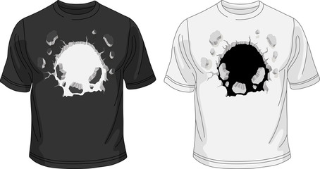 Black and white T-shirt template with broken hole