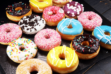 donuts in different glazes with chocolate