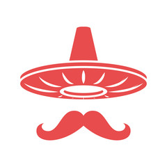 Colored Cartoon sombrero and pepper mustache on a white background. Isolate. Hat - element of the national Mexican clothing. Stock vector