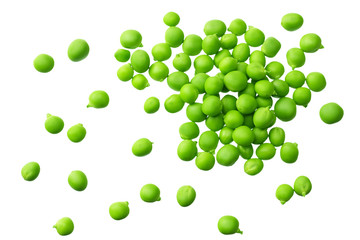 fresh green peas isolated on a white background. top view
