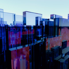 3D Illustration Abstract glass cityscape of rectangular polygons