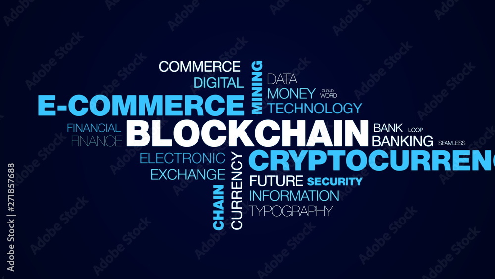 Poster blockchain cryptocurrency e-commerce mining bitcoin block economy ethereum business chain token anim