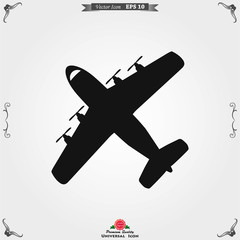 Plane icon on white background, airplane vector Illustration