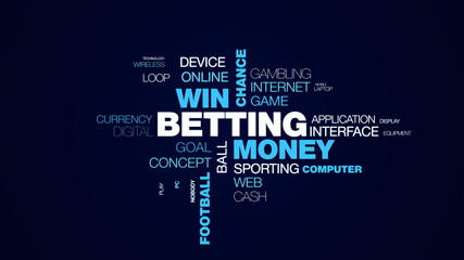betting money win chance sport competition gamble bet luck football winner animated word cloud background in uhd 4k 3840 2160.