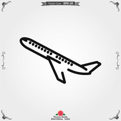 Plane icon on white background, airplane vector Illustration