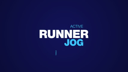 runner jog healthy jogger lifestyle fit fitness sport exercise female people animated word cloud background in uhd 4k 3840 2160.