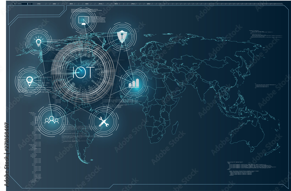 Poster internet of things (iot) and networking concept for connected devices. spider web of network connect
