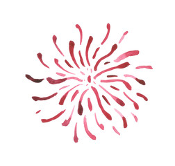 The red fireworks isolated on white background, painted in watercolor. Elements for composition on the patriotic theme: Independence day, flag day of the US 