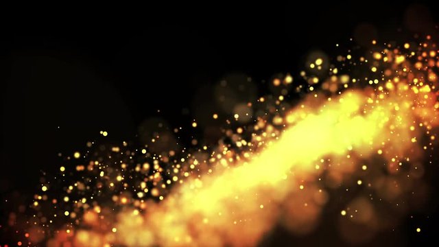 gold particles in liquid float and glisten. Background with glittering golden particles depth of field and bokeh. Luma matte to cut out glowing particles for holiday presentations. 4k 3d animation. 71