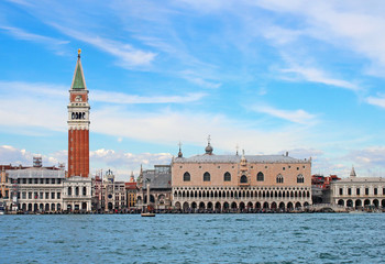 Fototapeta na wymiar Venice san marco palace from the sea with clouds and blue sky