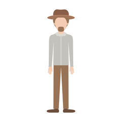 faceless man with hat and shirt and pants and shoes with short hair and goatee beard on colorful silhouette