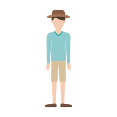 faceless man with hat and sweater and short pants and shoes with short hair in colorful silhouette