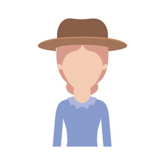 faceless woman half body with hat and blouse long sleeve with collected hair in colorful silhouette