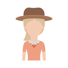 faceless woman half body with hat and blouse and ponytail hair in colorful silhouette