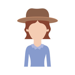 faceless woman half body with hat and blouse long sleeve and short wavy hair in colorful silhouette