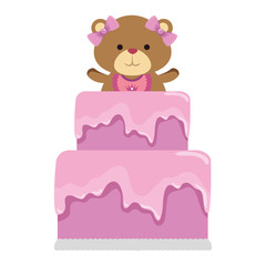 cute bear teddy female with bows in sweet cake