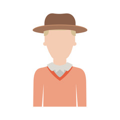 faceless man half body with hat and sweater with short hair on colorful silhouette