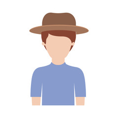 faceless man half body with hat and t-shirt with short hair in colorful silhouette