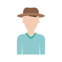 faceless man half body with hat and sweater with short hair in colorful silhouette