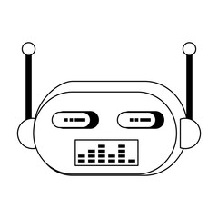 Robot funny character cartoon head isolated in black and white