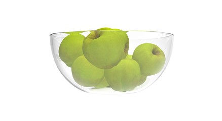 Green Apples on White Background 3D Rendering